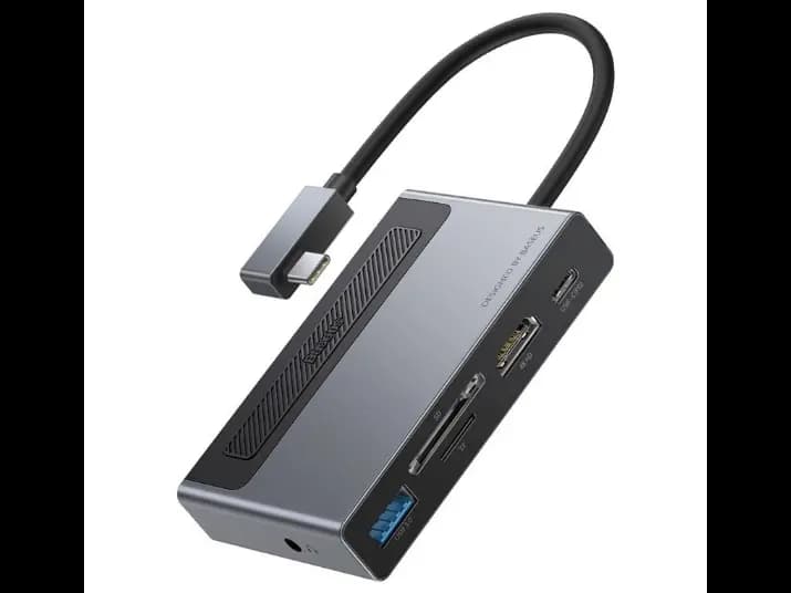 Baseus Magic Multifunctional Type-C HUB with a Retractable Clip Standard Edition Space Gray (Type C to USB3.0*1 / HDMI*1 / 3.5MM Sterio *1 / SD & TF*1 / PD*1) - compatibe with Tabs / Noteb- CAHUB-DA0G