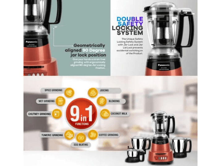 Panasonic AV Super Mixer Grinder MX-AV425 - 4 Jars (Charcoal Black) (3)