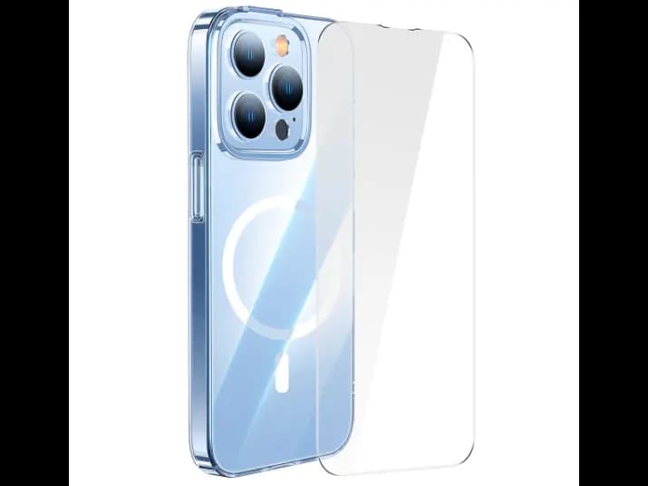 Baseus Crystal Series Magnetic Case For iP 14 Pro 6.1 Pro 2022 6.1-inch (Full Coverage Tempered Glass Film+Cleaning kit)Transparent