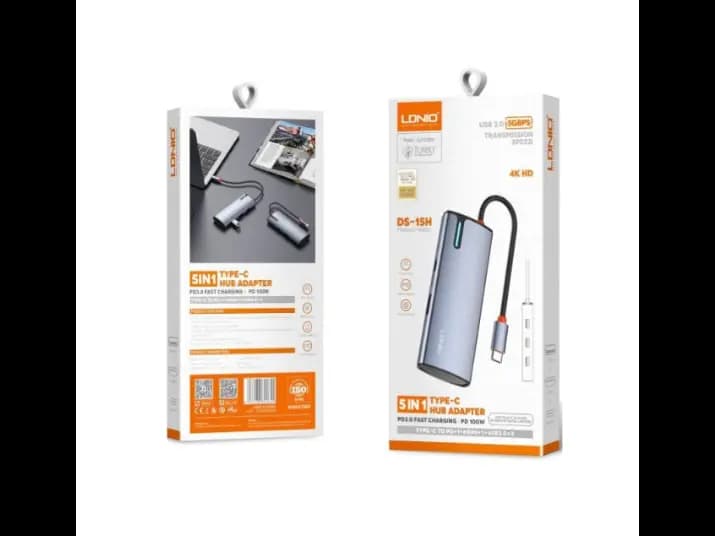 LDNIO DS-15H 5 in 1 Type-C Hub Adapter- Gray with 3 Month Warranty (4)