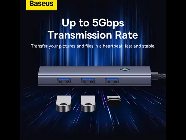 Baseus Flite Series 4-Port HUB Space Grey Metal (USBA to USB3.0*4）- B0005280A813-02 (2)