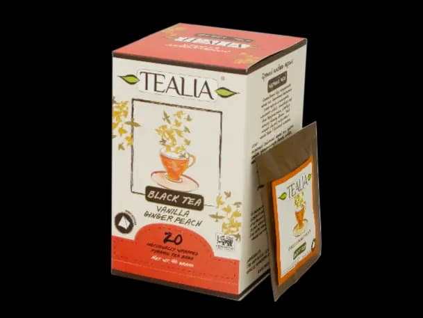 Tealia -VANILLA GINGER PEACH Pyramid Tea bags in envelop (2g x 20)