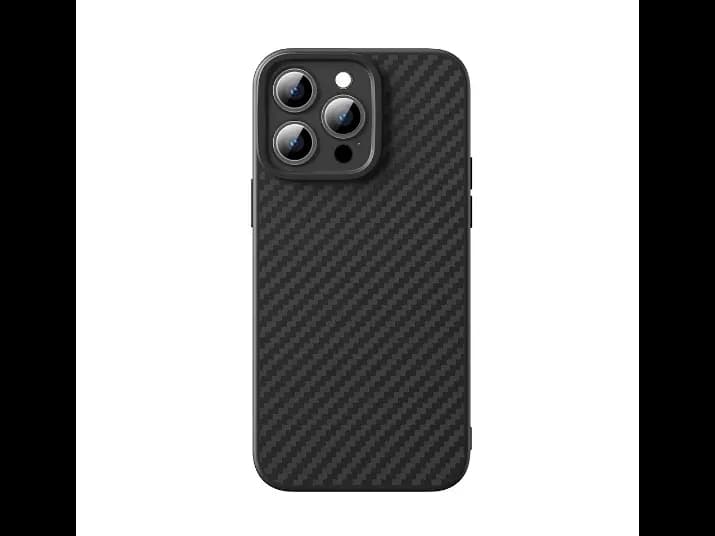 Baseus Synthetic Fiber Series Magnetic Phone Case for iP 15 Pro, Cluster Black (With tempered-glass screen protector and cleaning kit)