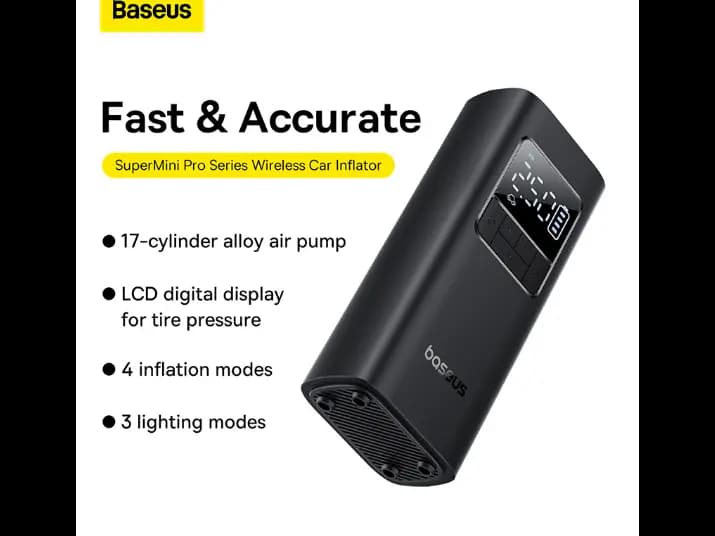 Baseus SuperMini Pro Series Wireless Car Inflator Cluster Black -C11159300111-00 (2)