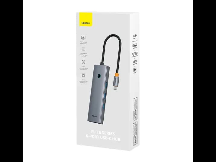 Baseus Flite Series 6-Port HUB Docking Station Space Grey（Type-C to HDMI4K@60Hz*1 USB 3.0*3 PD*1 RJ45*1）- B00052807813-00 (2)