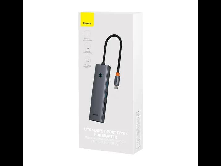 Baseus Flite Series 7-Port HUB Docking Station Space Grey（Type-C to HDMI4K@60Hz*1 USB3.0*2 PD*1 RJ45*1 SD/TF3.0*1)- B00052805813-00 (2)