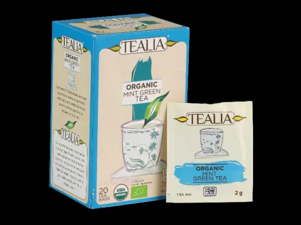 TEALIA ORGANIC GREEN TEA WITH MINT - Double Chambered Envelope Tea Bag (2g x 20)