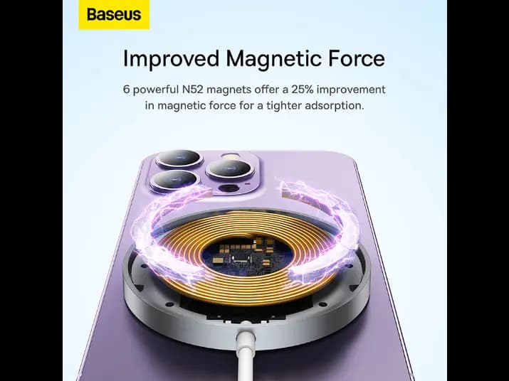 Baseus Simple Mini3 Magnetic Wireless Charger 15W Silver ( For iP 12/13/14/15 Series) - CCJJ040012 (3)