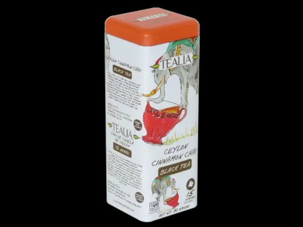 Tealia - Pyramid Tea Bags in Tins- CEYLON CINNAMON CHAI 15 X 2G