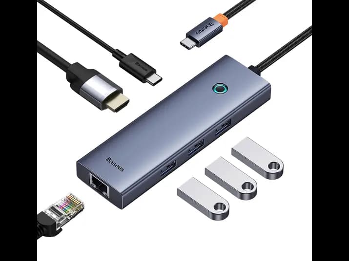 Baseus Flite Series 7-Port HUB Docking Station Space Grey（Type-C to HDMI4K@60Hz*1+USB3.0*2+PD*1+RJ45*1+SD/TF3.0*1)- B00052805813-00