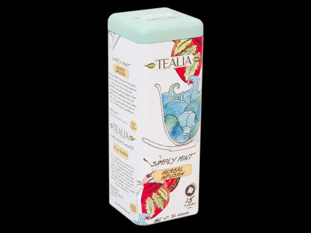 Tealia - Pyramid Tea Bags in Tins- SIMPLY MINT 15 X 2G