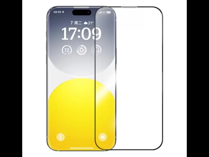 OS-Baseus Sapphire Series HD Tempered Glass Screen Protector (with Built-in Dust Filter) for iP 15 Plus, Clear (Pack of 1, with cleaning kit and dust-proof and EasyStick installation tool) - P60057504