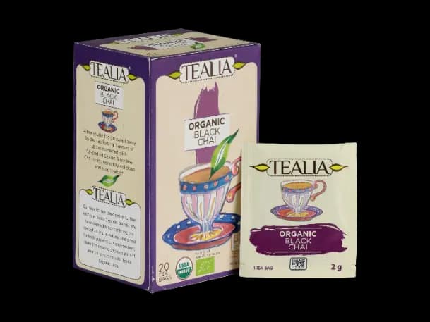 TEALIA ORGANIC BLACK CHAI- Double Chambered Envelope Tea Bag (2g x 20)