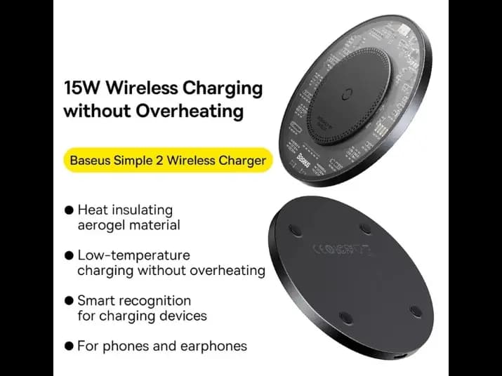 Baseus Simple 2 Wireless Charger 15W Cluster Black(Include: Cable Type-C To Type-C 24W 12V/2A 1m Cluster Black) - CCJJ050001 (3)