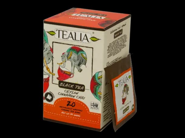 Tealia -CEYLON CINNAMON CHAI Pyramid Tea bags in envelop (2g x 20）