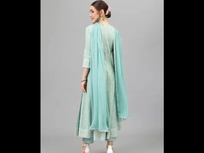 Ethnic Motifs Printed Thread Work Kurta & Trousers With Dupatta (4)