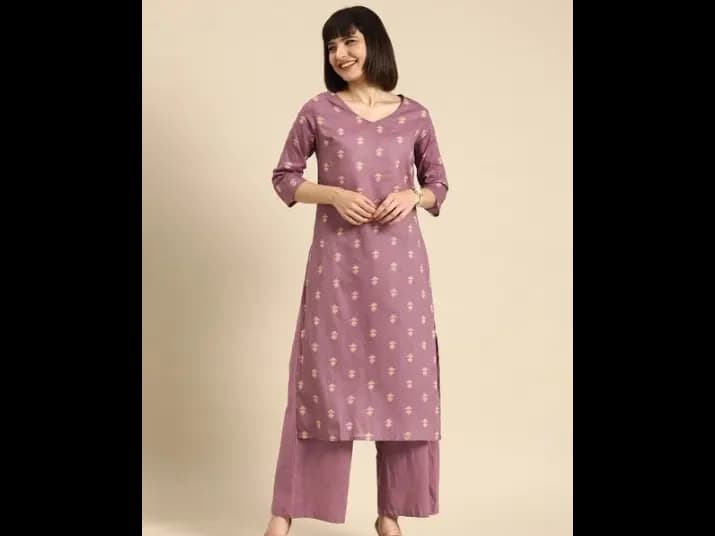 Mauve Printed Pure Cotton Kurta with Palazzos