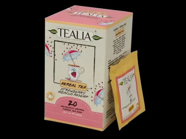 Tealia -Strawberry Rosehip Hibiscus Pyramid Tea bags in envelop (2g x 20)