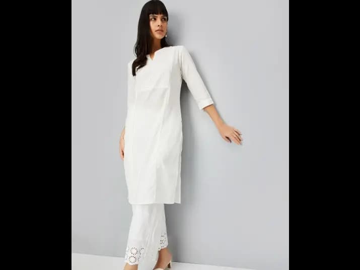 Ethnic Motifs Yoke Design Thread Work Cotton Kurta - Cotton