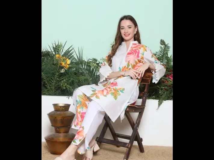 Floral Printed Regular Kurta with Trousers -  Cotton Blend (3)