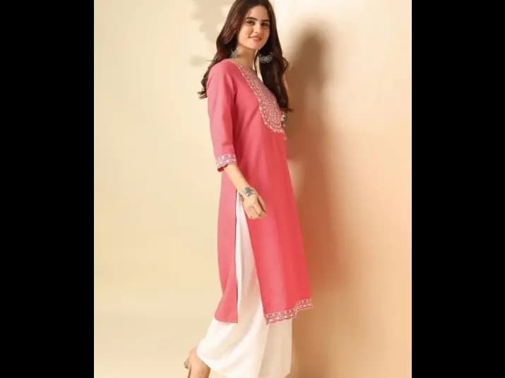 Floral Embroidered Thread Work Dobby A-Line Kurta (3)