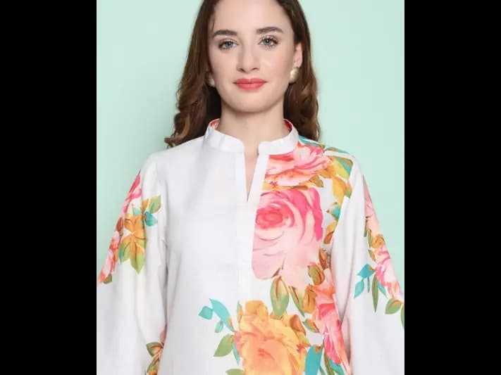 Floral Printed Regular Kurta with Trousers -  Cotton Blend (2)
