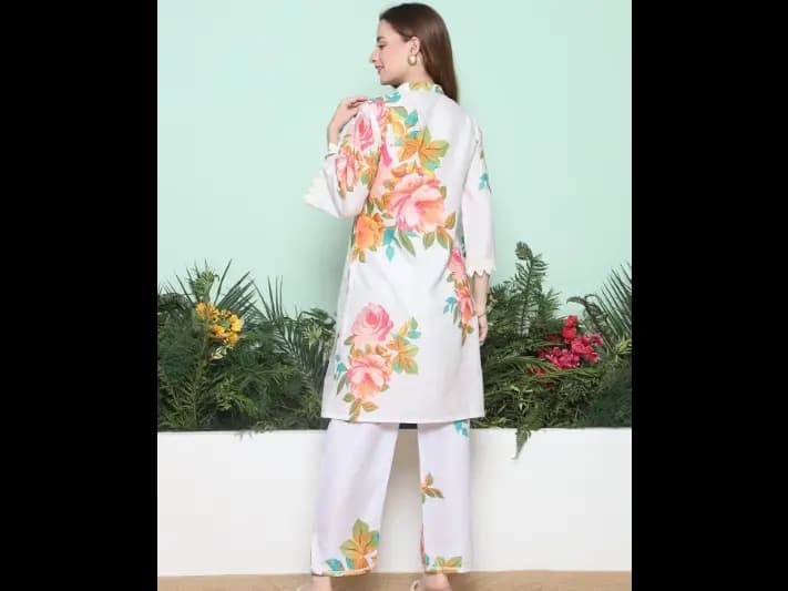 Floral Printed Regular Kurta with Trousers -  Cotton Blend (5)