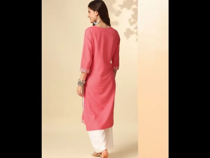 Floral Embroidered Thread Work Dobby A-Line Kurta (4)