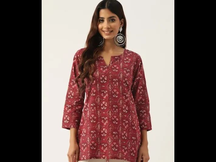 Floral Printed Pure Cotton Kurti - Pure Cotton