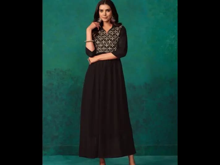 Mirror Work Embroidered Anarkali Kurta - Poly Georgette