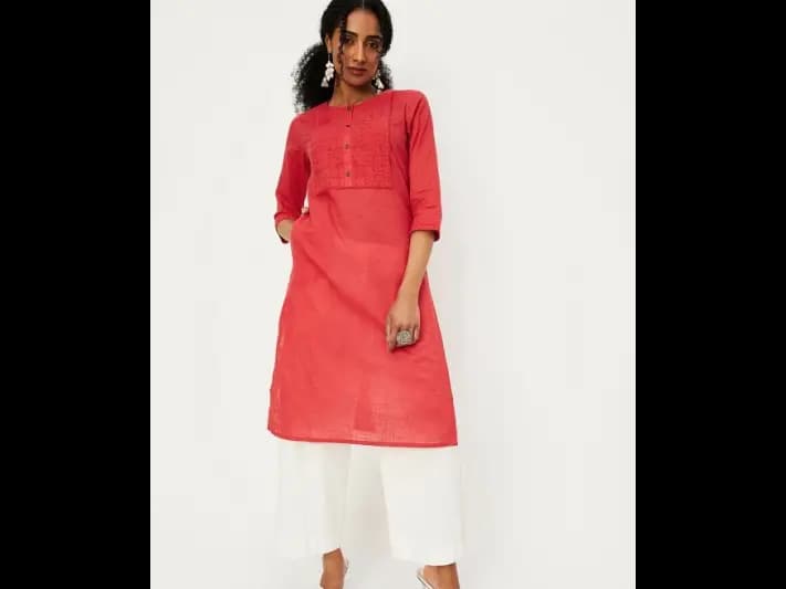 Floral Thread Work Kurta -COTTON SLUB