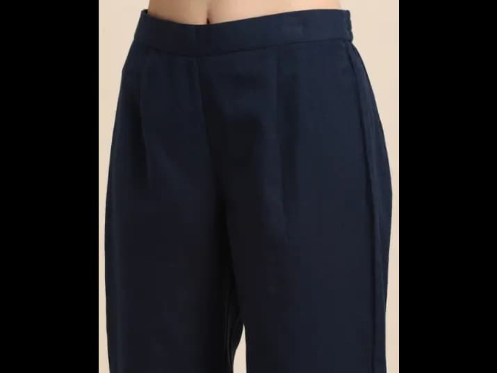 Blue Solid Straight Kurta with Trousers (5)