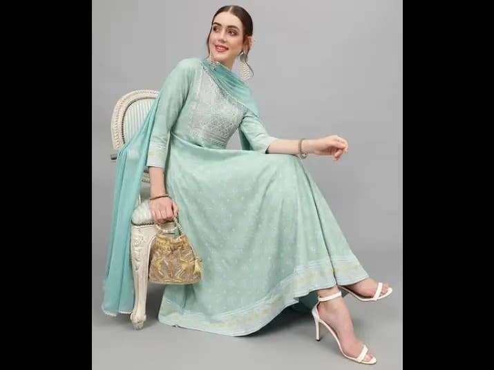 Ethnic Motifs Printed Thread Work Kurta & Trousers With Dupatta
