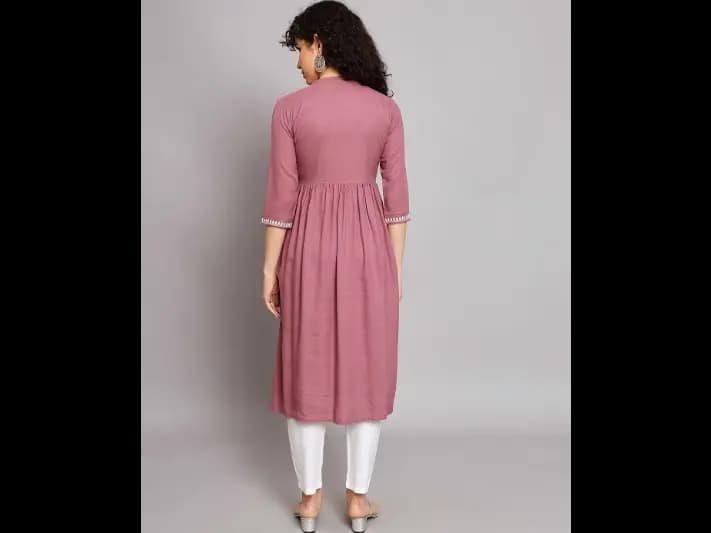 Embroidered Flared Kurta with Mandarin Collar (2)