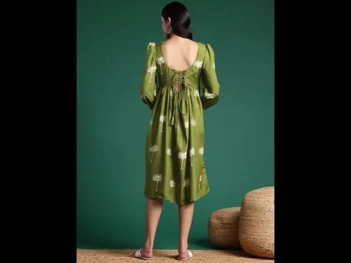Printed Lace-Up Back Pleated A-Line Ethnic Dress (4)