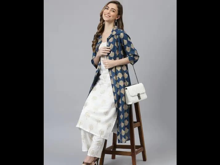 Ethnic Motifs Printed Kurta & Palazzos with Jacket - Viscose Rayon