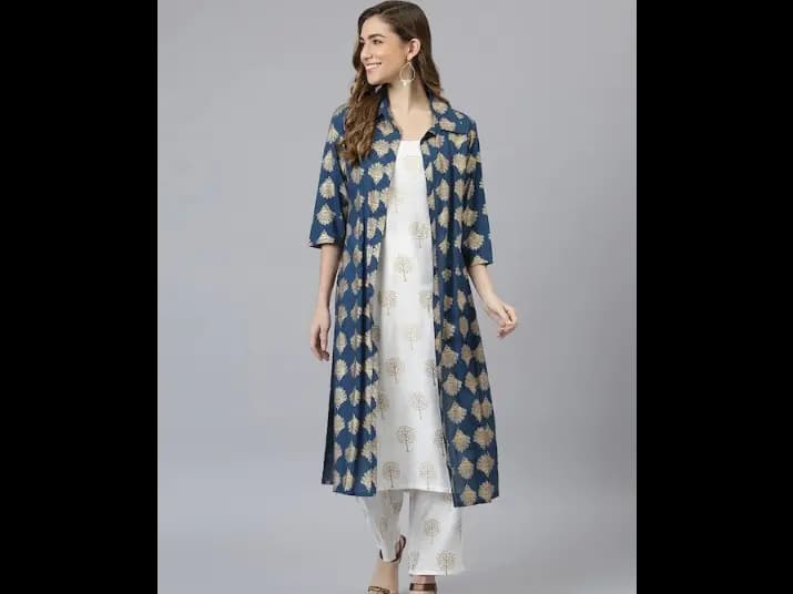 Ethnic Motifs Printed Kurta & Palazzos with Jacket -  Viscose Rayon (2)