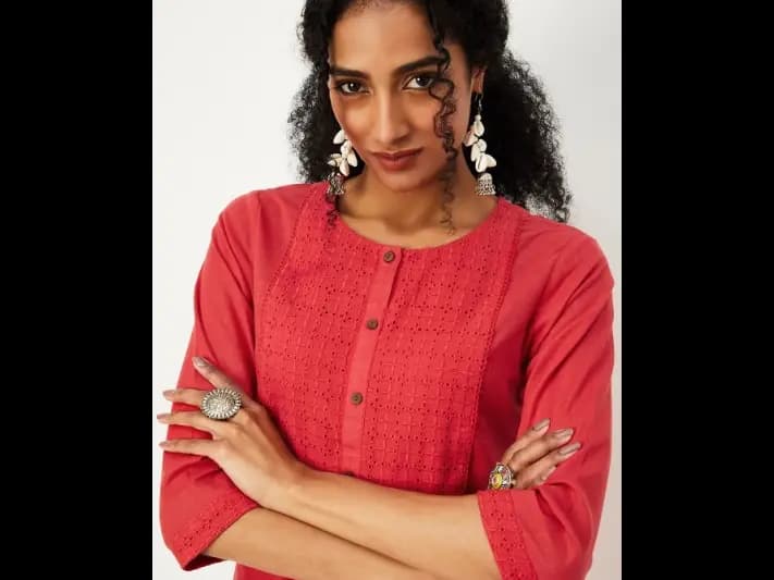 Floral Thread Work Kurta -COTTON SLUB (2)