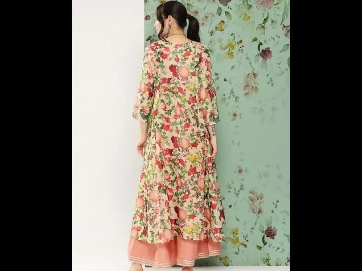 Peach-coloured solid Top with Palazzos - Cotton blend (3)