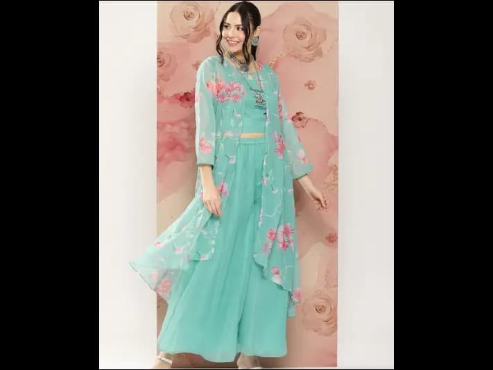 Top With Palazzos & Jacket - Poly Georgette (3)
