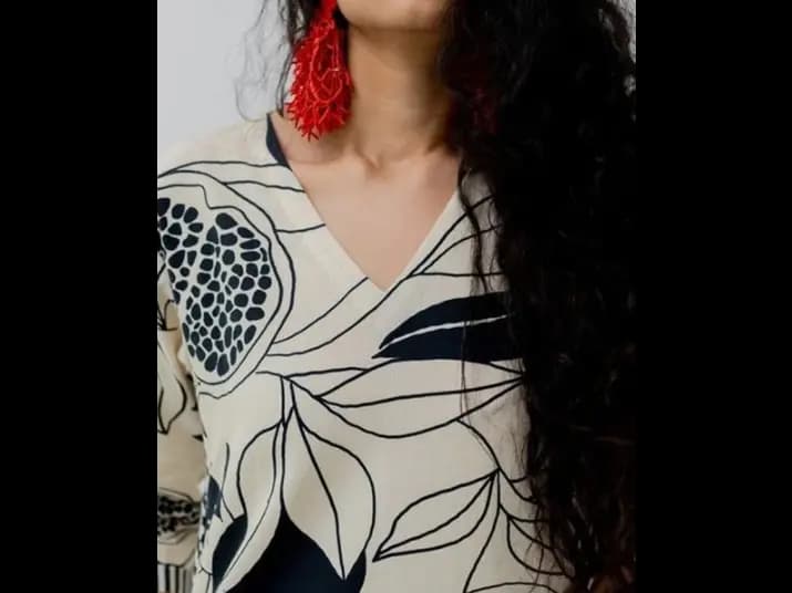 Floral Printed V-Neck A-Line Kurta with Trouser - Cotton Blend (2)