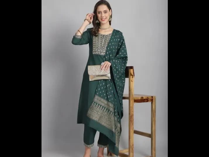Ehnic Set Women Sequence work Straight Kurta and Pant set with Dupatta (3)