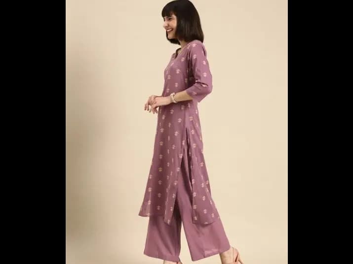 Mauve Printed Pure Cotton Kurta with Palazzos (2)