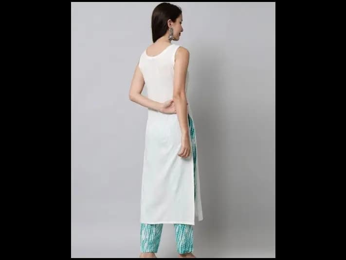 White & Blue Viscose Rayon Straight Kurta with Trousers (4)