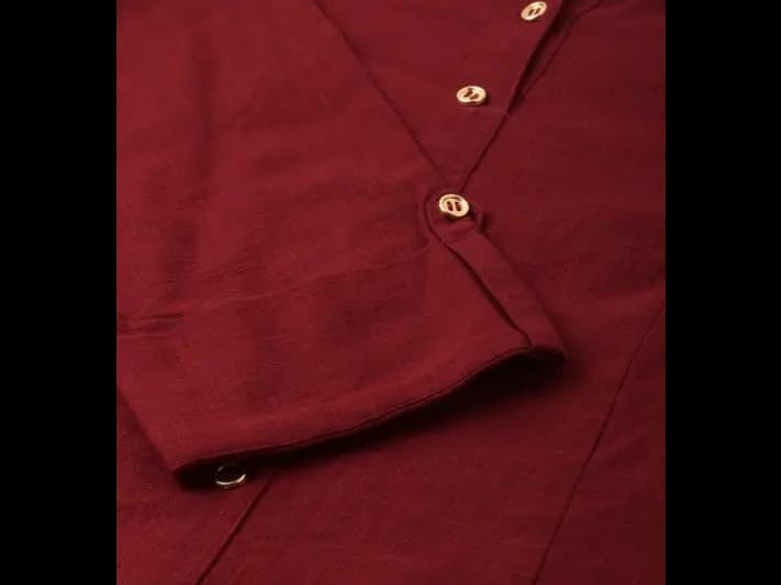 Mandarin Collar Roll-Up Sleeves Pure Cotton Straight Kurta With Printed Palazzo (4)