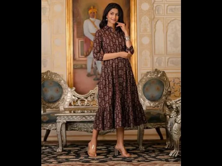 Ethnic Motifs Print Cotton A-Line Maxi Dress