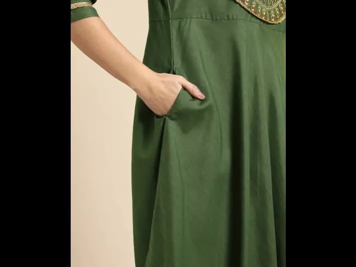 Ethnic Motifs Yoke Design Thread Work A-Line Kurta (4)