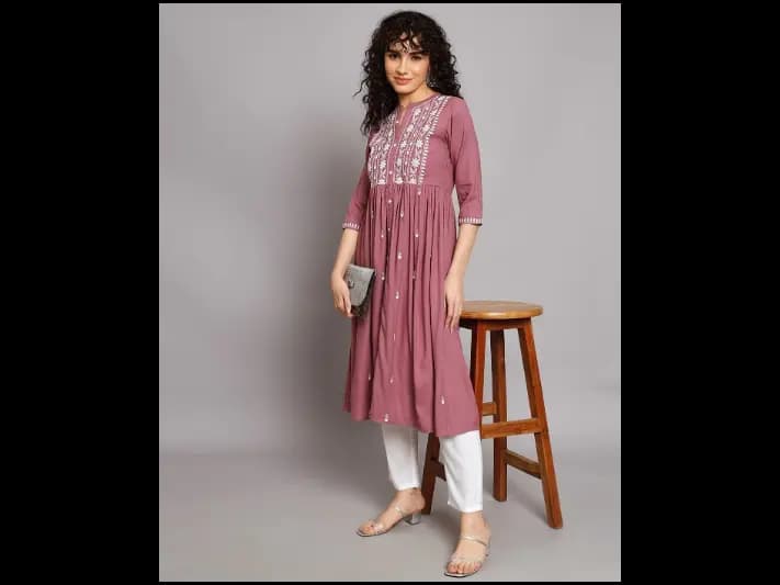 Embroidered Flared Kurta with Mandarin Collar (3)
