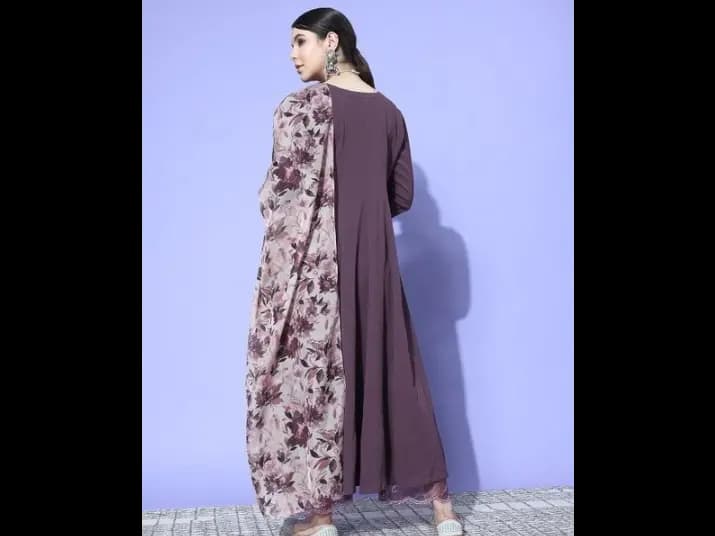 Panelled Silk Crepe Kurta with Trousers & With Dupatta - Silk Crepe (2)