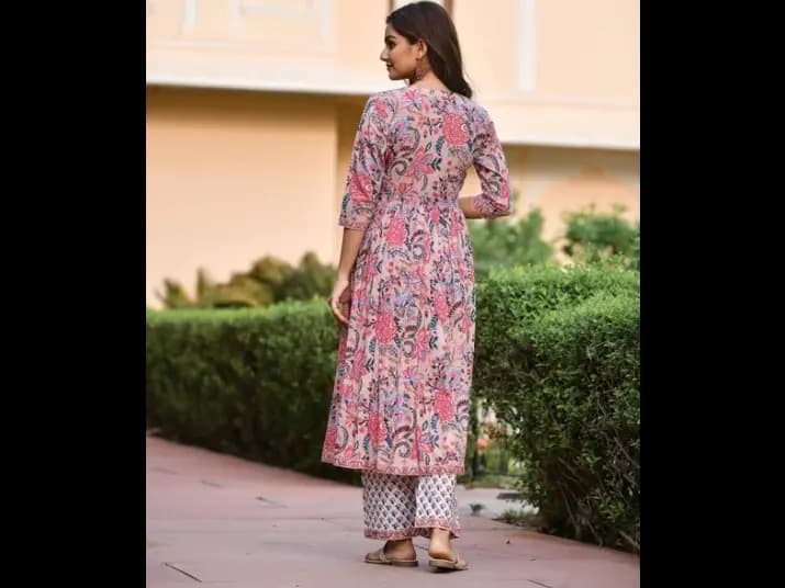 Ethnic Set Pink Kalamkari Printed Anarkali Kurta Set with Dupatta (2)